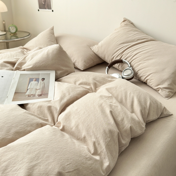 91家纺网 家纺一手货源 找家纺 清雅福 2025新款全棉A类水洗棉单枕套 素色·卡其