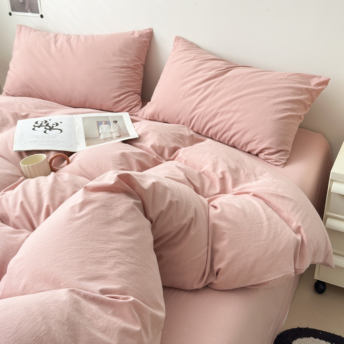 91家纺网 家纺一手货源 找家纺 清雅福 2024新款全棉A类水洗棉单品被套 简约-藕粉