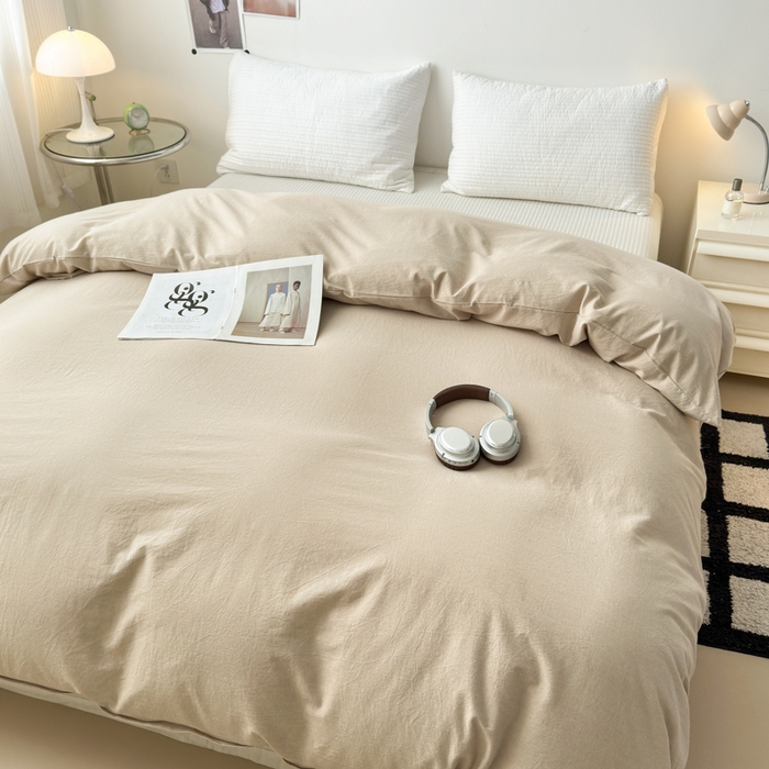 91家纺网 家纺一手货源 找家纺 清雅福 2024新款全棉A类水洗棉单品被套 素色-卡其