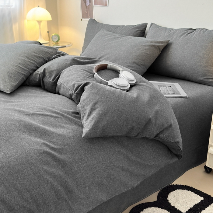 91家纺网 家纺一手货源 找家纺 清雅福 2024新款全棉A类水洗棉四件套单被套 素色-灰