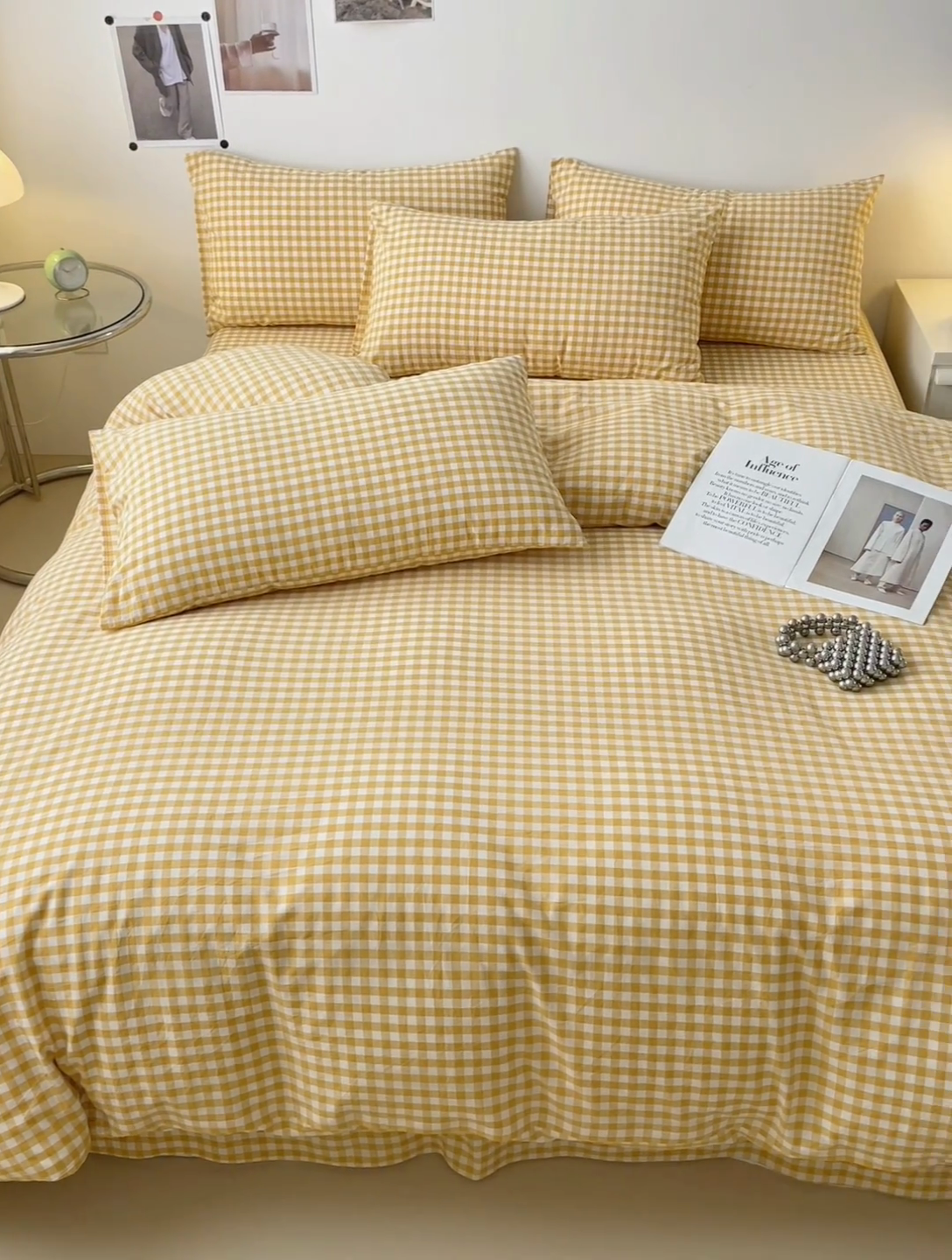 91家纺网 家纺一手货源 找家纺 清雅福 2024新款全棉A类水洗棉四件套单被套 小格-黄