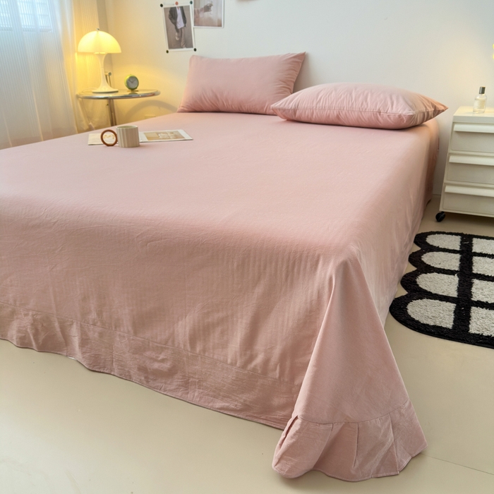 91家纺网 家纺一手货源 找家纺 清雅福 2024新款全棉A类水洗棉四件套单被套 简约-藕粉