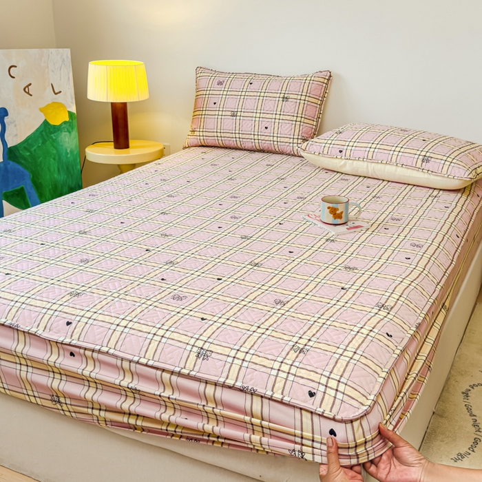 91家纺网 家纺一手货源 找家纺 寝居阁 2024新款13372全棉纯棉大豆纤维夹棉床笠 爱心蝴蝶