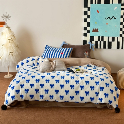 桔子家纺 2024新款兔兔绒派对系列四件套 蝴蝶蓝