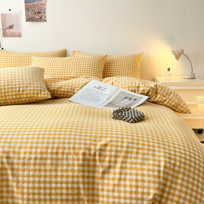 91家纺网 家纺一手货源 找家纺 清雅福 2024新款全棉A类水洗棉单品被套 小格-黄