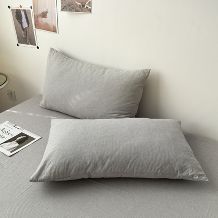 清雅福 2025新款全棉A类水洗棉单枕套 灰密条