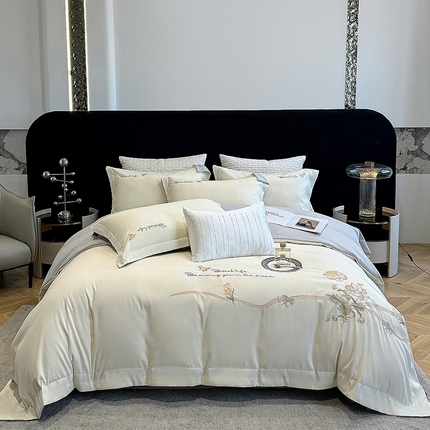 91家纺网 家纺一手货源 找家纺 棠颂家纺 2025新款亲肤锦梳棉磨毛刺绣四件套(礼盒款) 陌上桑--空间白