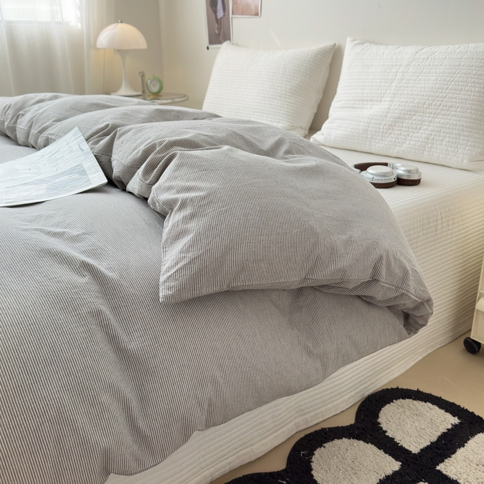 91家纺网 家纺一手货源 找家纺 清雅福 2024新款全棉A类水洗棉四件套单被套 灰密条