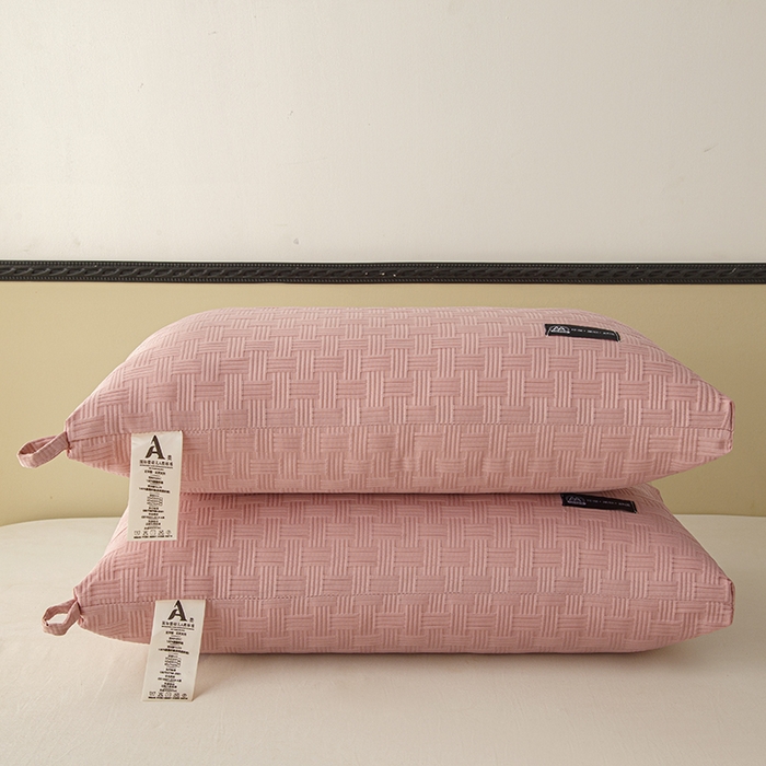 91家纺网 家纺一手货源 找家纺 织布人 2024新款枕芯A类华夫格美眠枕头高回弹不变形护颈助眠羽丝绒枕芯 A类华夫格美眠枕-粉色48*74cm中枕/对