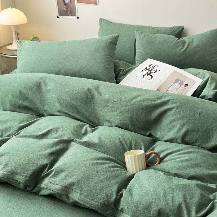 91家纺网 家纺一手货源 找家纺 清雅福 2024新款全棉A类水洗棉四件套单被套 豆绿