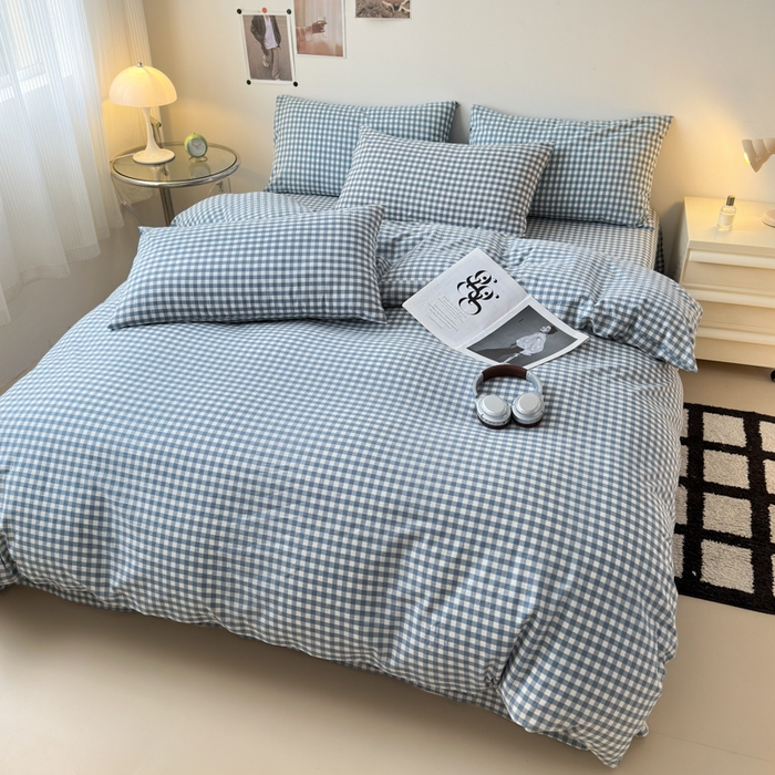 91家纺网 家纺一手货源 找家纺 清雅福 2024新款全棉A类水洗棉单品被套 蓝小格