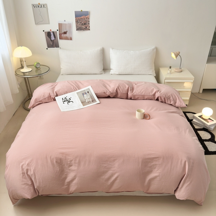 91家纺网 家纺一手货源 找家纺 清雅福 2024新款全棉A类水洗棉单品被套 简约-藕粉