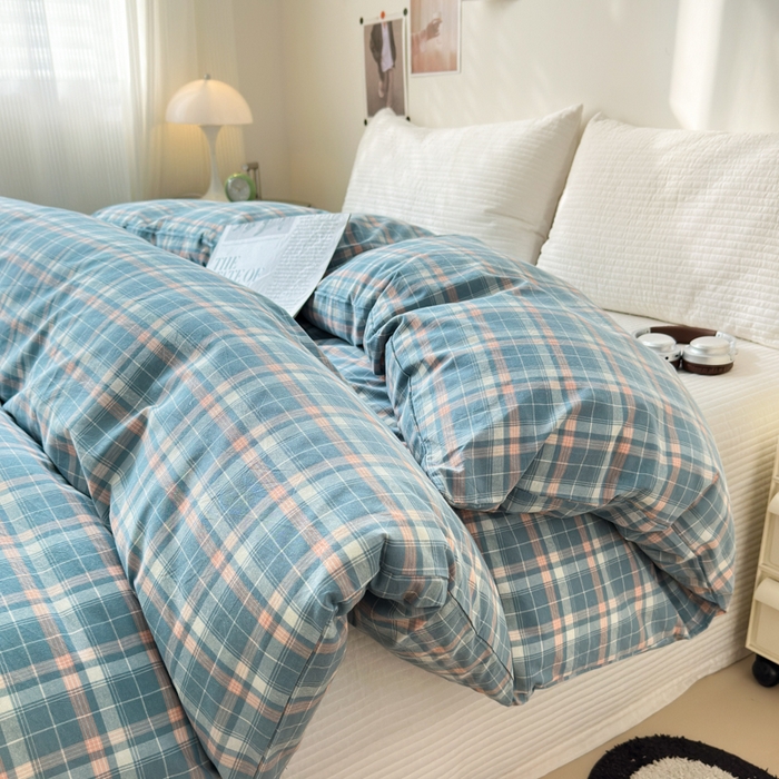 91家纺网 家纺一手货源 找家纺 清雅福 2024新款全棉A类水洗棉四件套单被套 映像-兰