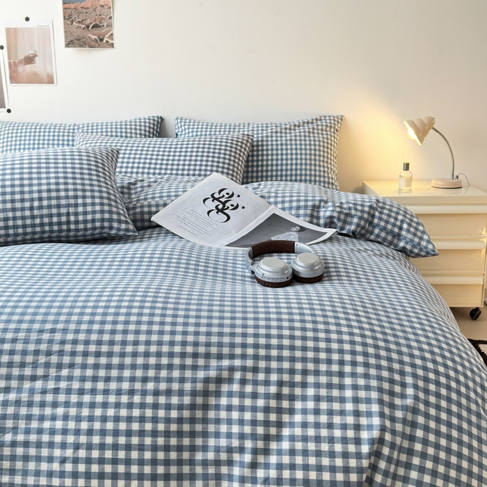 91家纺网 家纺一手货源 找家纺 清雅福 2024新款全棉A类水洗棉单品被套 蓝小格