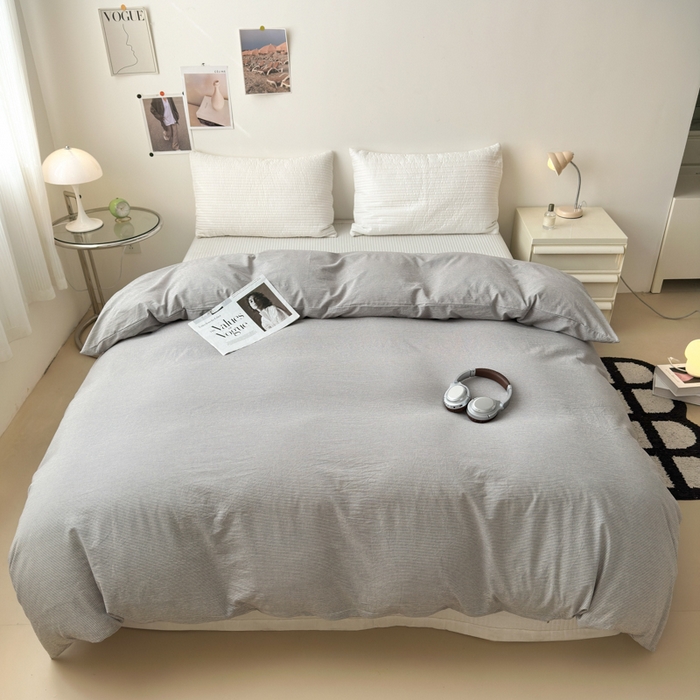 91家纺网 家纺一手货源 找家纺 清雅福 2024新款全棉A类水洗棉单品被套 灰密条