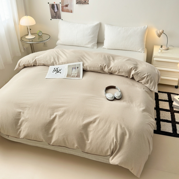 91家纺网 家纺一手货源 找家纺 清雅福 2024新款全棉A类水洗棉单品被套 素色-卡其