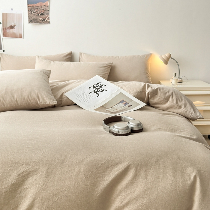 91家纺网 家纺一手货源 找家纺 清雅福 2024新款全棉A类水洗棉四件套单被套 素色-卡其