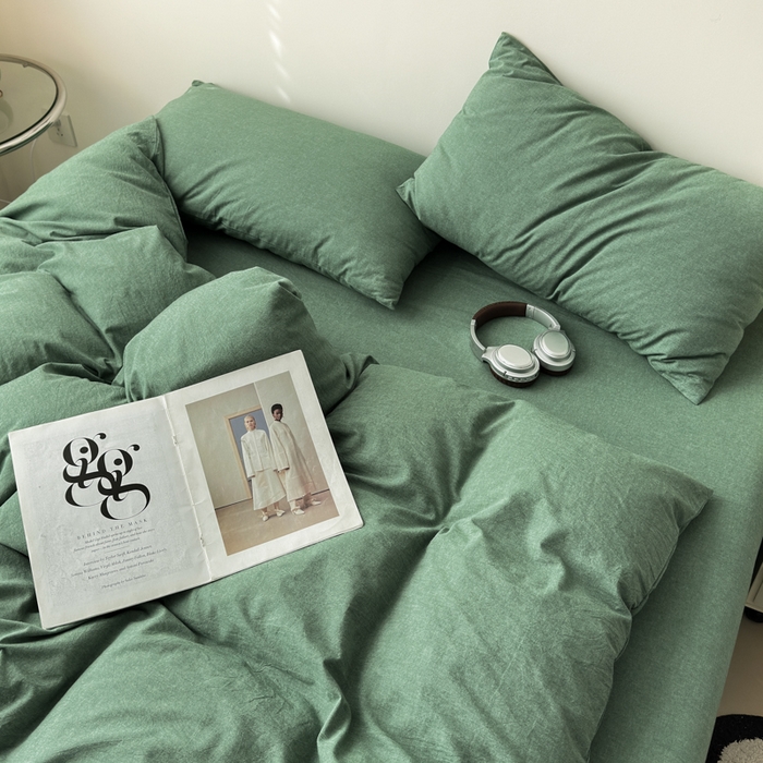 91家纺网 家纺一手货源 找家纺 清雅福 2024新款全棉A类水洗棉四件套单被套 豆绿