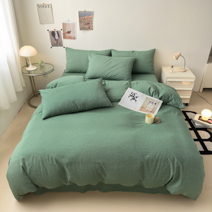 91家纺网 家纺一手货源 找家纺 清雅福 2024新款全棉A类水洗棉单品被套 豆绿