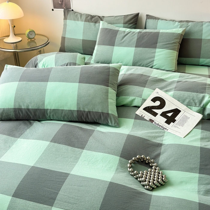 91家纺网 家纺一手货源 找家纺 清雅福 2024新款全棉A类水洗棉单品被套 绿大格