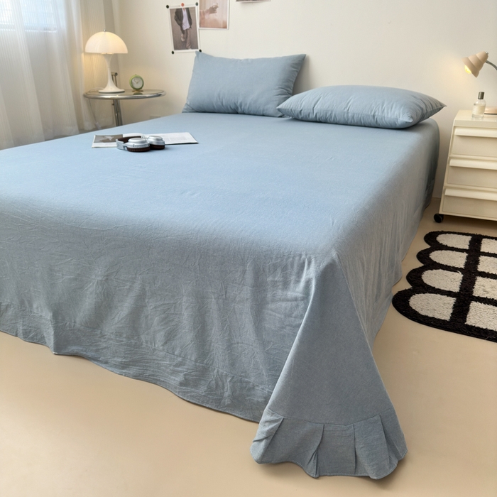 91家纺网 家纺一手货源 找家纺 清雅福 2024新款全棉A类水洗棉四件套单被套 素色-浅兰