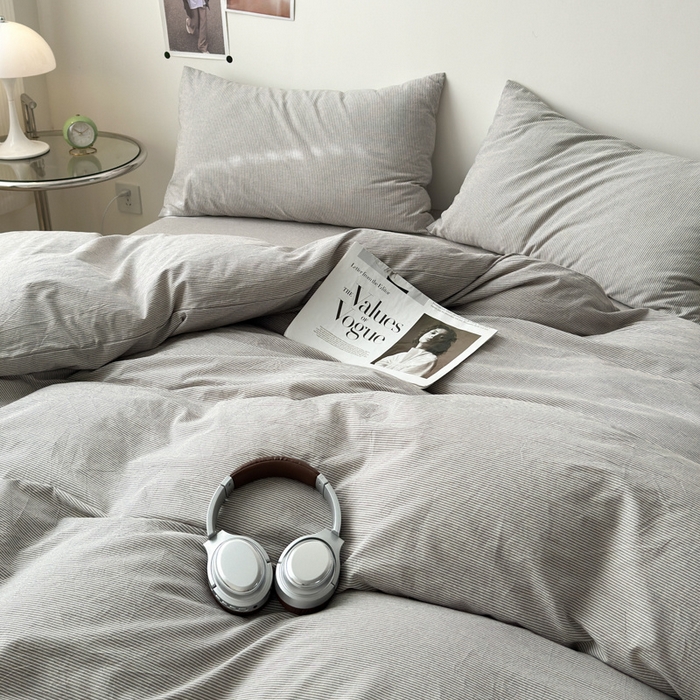 91家纺网 家纺一手货源 找家纺 清雅福 2025新款全棉A类水洗棉单枕套 灰密条