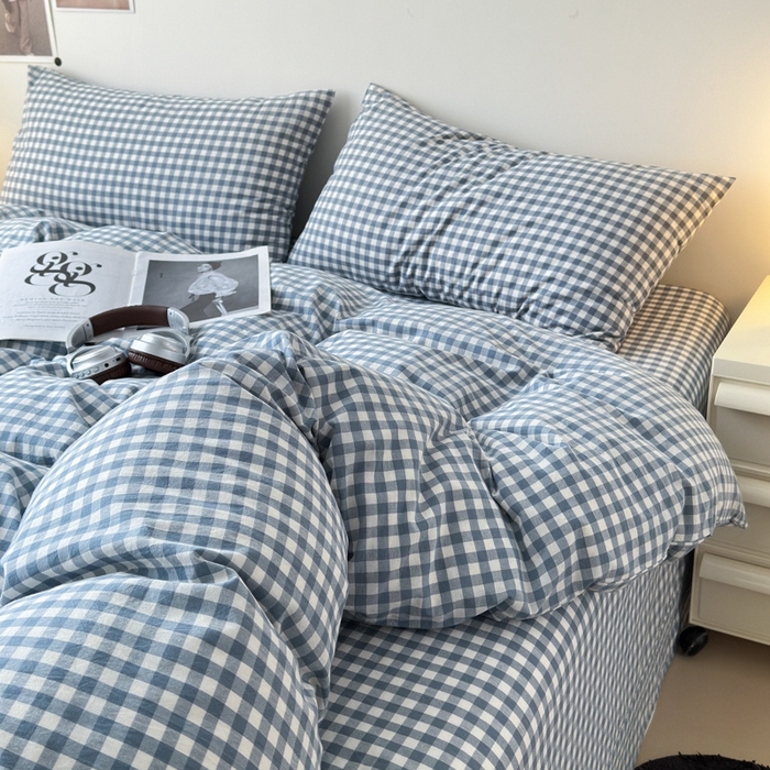 91家纺网 家纺一手货源 找家纺 清雅福 2025新款全棉A类水洗棉单枕套 蓝小格