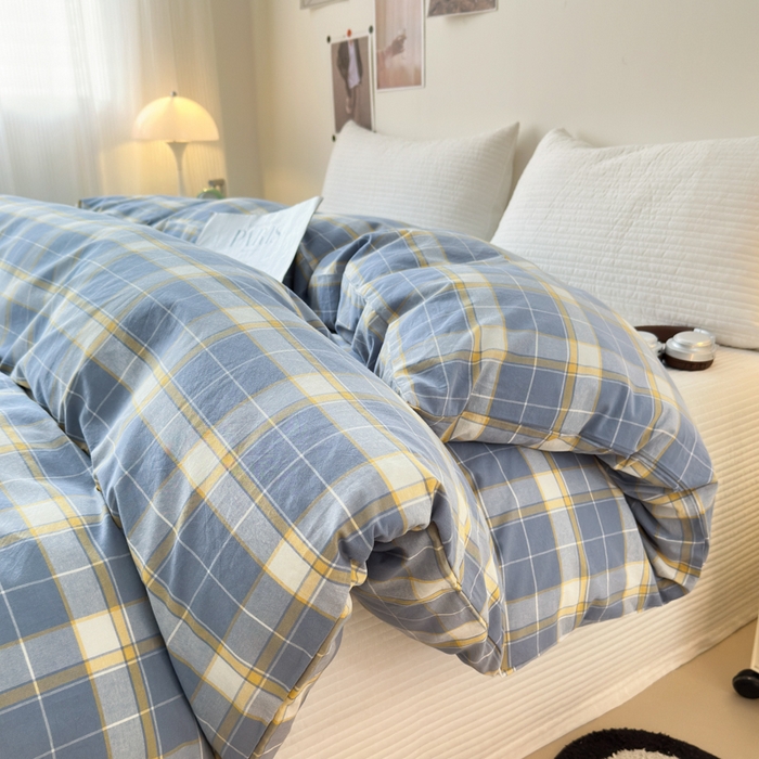 91家纺网 家纺一手货源 找家纺 清雅福 2024新款全棉A类水洗棉单品被套 初春格-兰