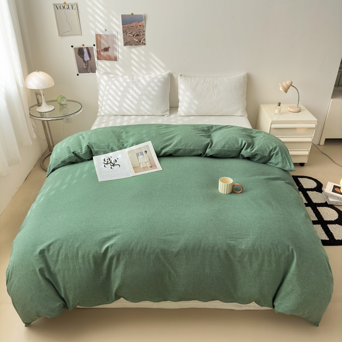 91家纺网 家纺一手货源 找家纺 清雅福 2024新款全棉A类水洗棉四件套单被套 豆绿