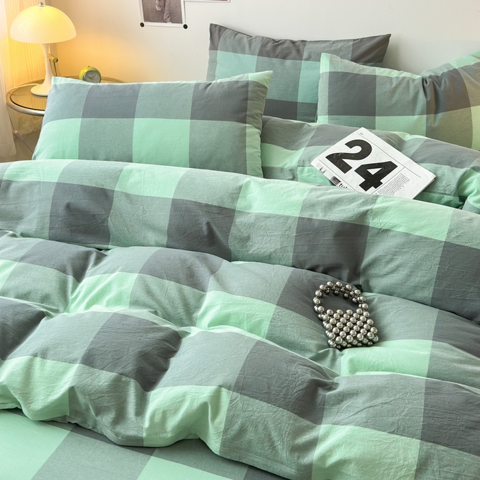 91家纺网 家纺一手货源 找家纺 清雅福 2024新款全棉A类水洗棉单品被套 绿大格