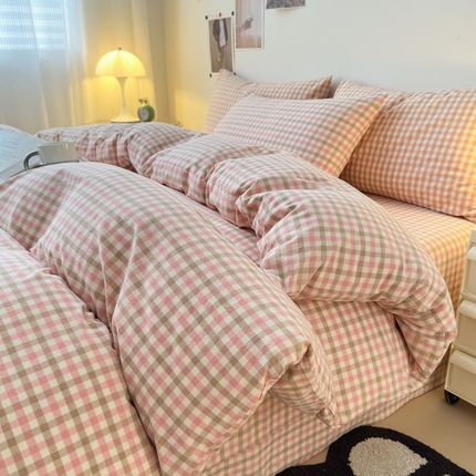 91家纺网 家纺一手货源 找家纺 清雅福 2024新款全棉A类水洗棉四件套单被套 印月-粉