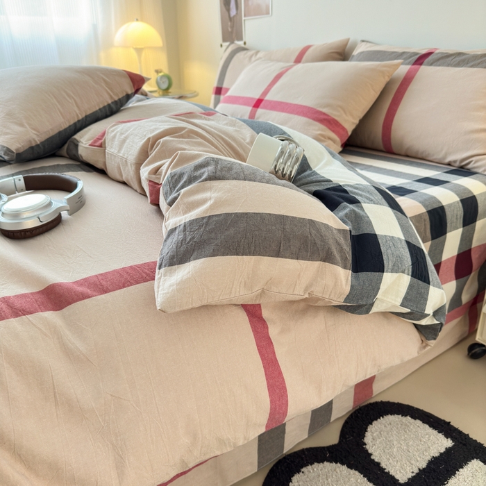 91家纺网 家纺一手货源 找家纺 清雅福 2024新款全棉A类水洗棉四件套单被套 宝莉-咖大格