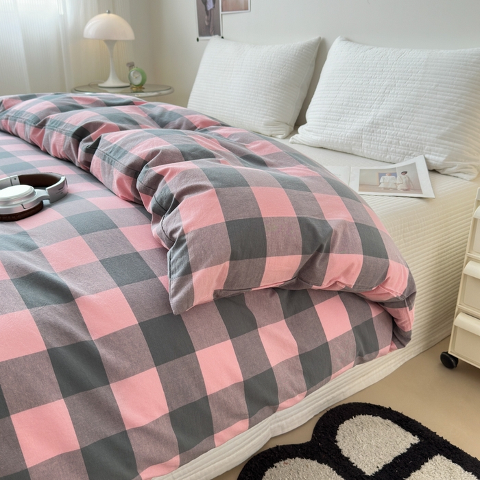 91家纺网 家纺一手货源 找家纺 清雅福 2024新款全棉A类水洗棉四件套单被套 青春雅格-粉