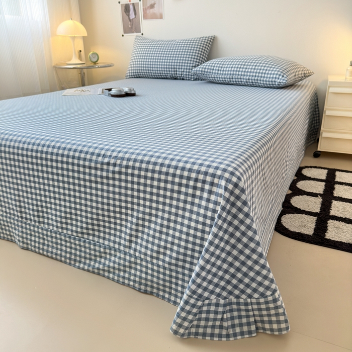 91家纺网 家纺一手货源 找家纺 清雅福 2024新款全棉A类水洗棉单品被套 蓝小格