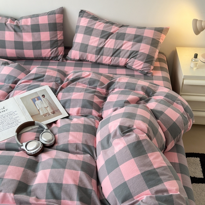 91家纺网 家纺一手货源 找家纺 清雅福 2024新款全棉A类水洗棉四件套单被套 青春雅格-粉