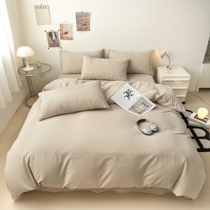 91家纺网 家纺一手货源 找家纺 清雅福 2024新款全棉A类水洗棉四件套单被套 素色-卡其