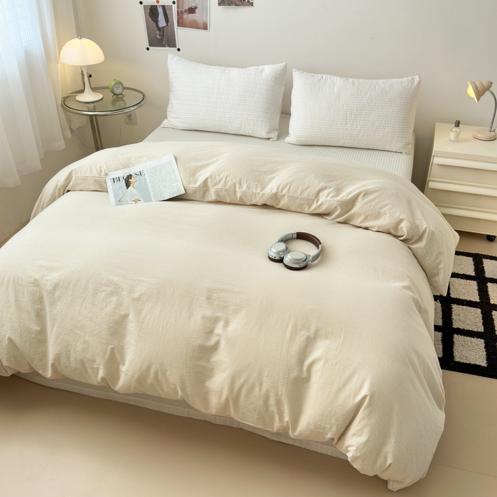 91家纺网 家纺一手货源 找家纺 清雅福 2024新款全棉A类水洗棉四件套单被套 米密条