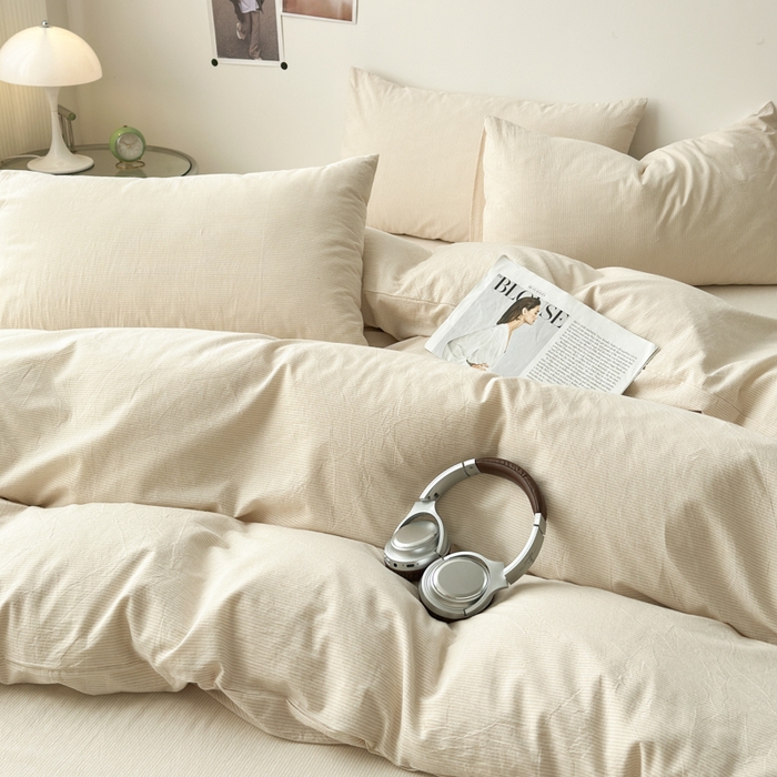 91家纺网 家纺一手货源 找家纺 清雅福 2024新款全棉A类水洗棉单品被套 米密条