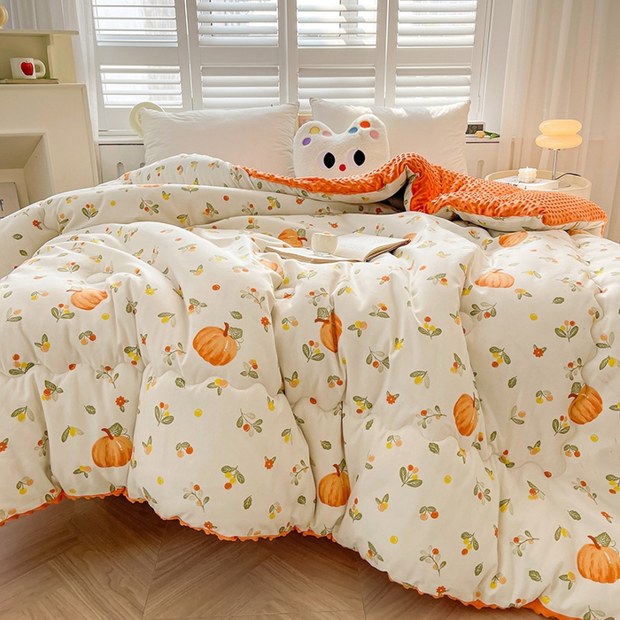 91家纺网 家纺一手货源 找家纺 博弈家纺 2024新款豆豆绒双面大豆被 可爱南瓜