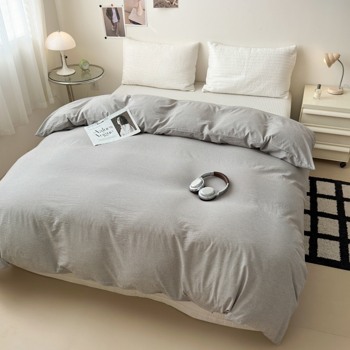 91家纺网 家纺一手货源 找家纺 清雅福 2024新款全棉A类水洗棉单品被套 灰密条