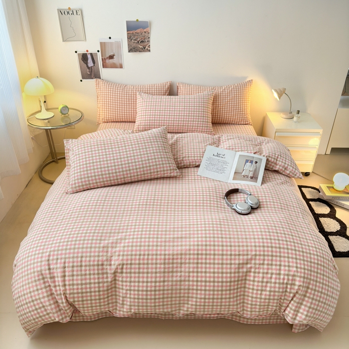 91家纺网 家纺一手货源 找家纺 清雅福 2024新款全棉A类水洗棉四件套单被套 印月-粉