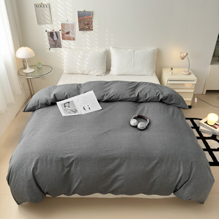 91家纺网 家纺一手货源 找家纺 清雅福 2024新款全棉A类水洗棉单品被套 素色-灰