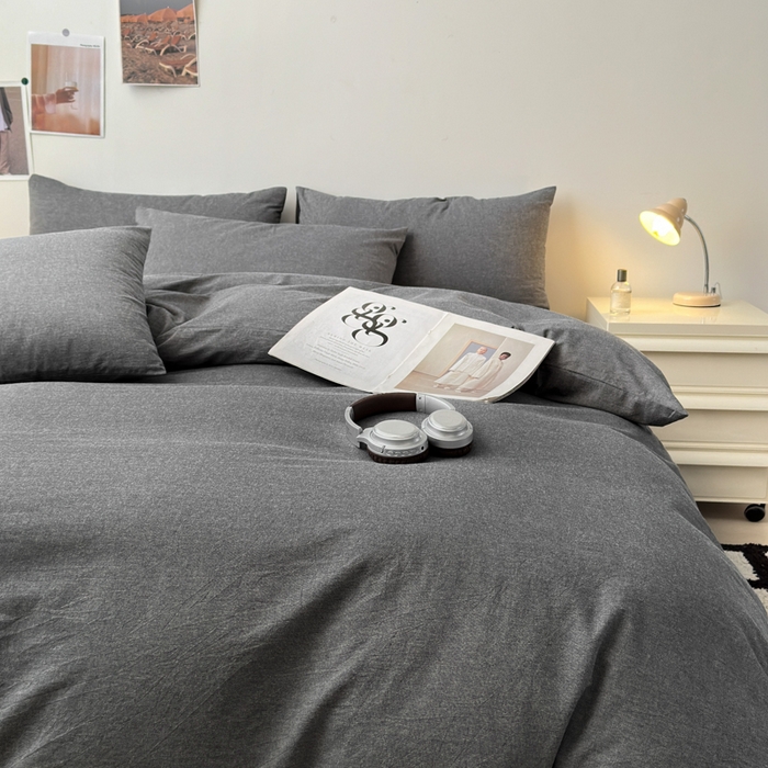 91家纺网 家纺一手货源 找家纺 清雅福 2024新款全棉A类水洗棉四件套单被套 素色-灰