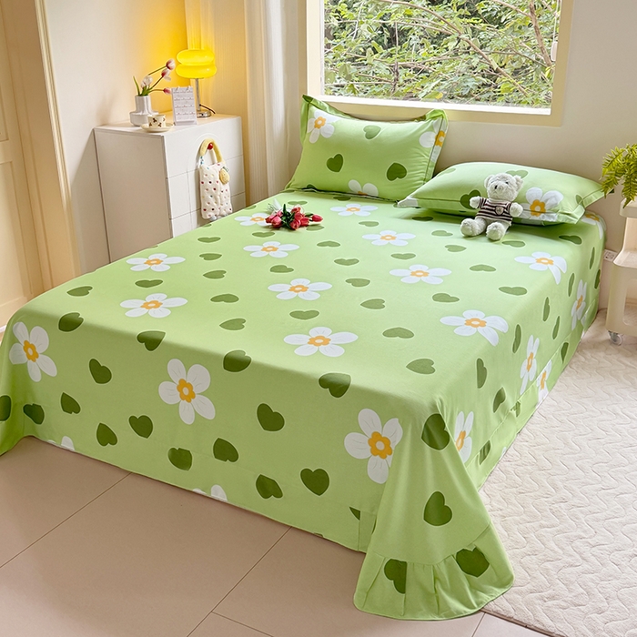 91家纺网 家纺一手货源 找家纺 家贝爱 2024新款JBA加厚圆角纯棉磨毛床单 绿色心情