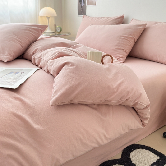 91家纺网 家纺一手货源 找家纺 清雅福 2025新款全棉A类水洗棉单枕套 简约·藕粉