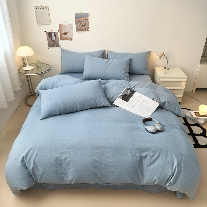 91家纺网 家纺一手货源 找家纺 清雅福 2024新款全棉A类水洗棉四件套单被套 素色-浅兰