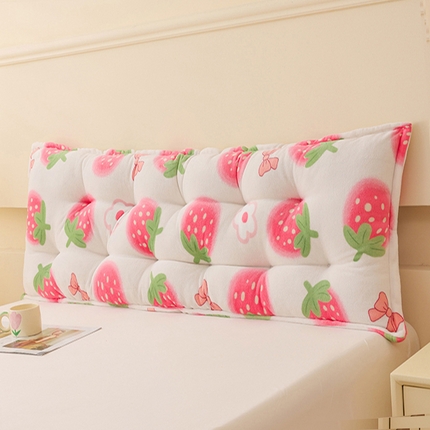 91家纺网 家纺一手货源 找家纺 碧尔 2025新款可爱儿童床头靠垫学生卧室客厅沙发飘窗榻榻米软包靠背床上靠枕双排扣直条机械钉扣牛奶绒 草莓小花