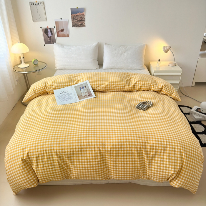 91家纺网 家纺一手货源 找家纺 清雅福 2024新款全棉A类水洗棉单品被套 小格-黄