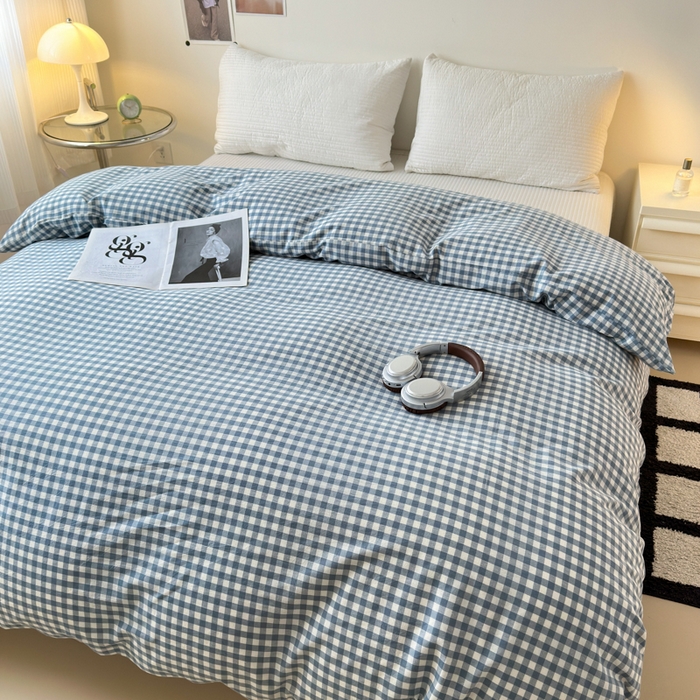 91家纺网 家纺一手货源 找家纺 清雅福 2024新款全棉A类水洗棉单品被套 蓝小格