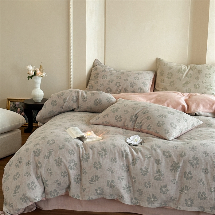 91家纺网 家纺一手货源 找家纺 云上 2024新款卡丽兰色织大提花四件套 卡丽兰-粉